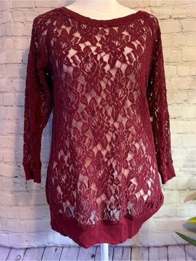 Express Burgundy Lace Long-Sleeve Top